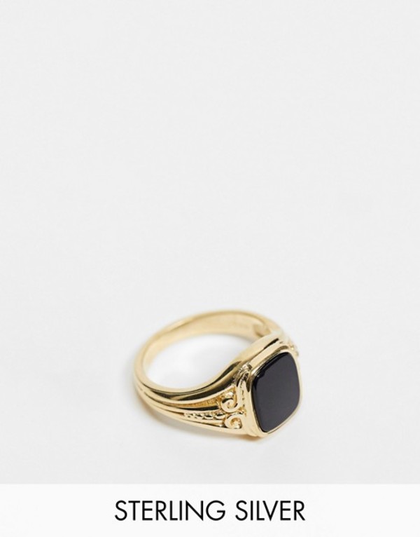 超激安 チェーンドアンドエブル メンズ 指輪 アクセサリー Chained Able Sterling Silver Gold Plated Signet Ring With Square Onyx Stone And Scroll Detail Gold 高級感 Www Kioskogaleria Com