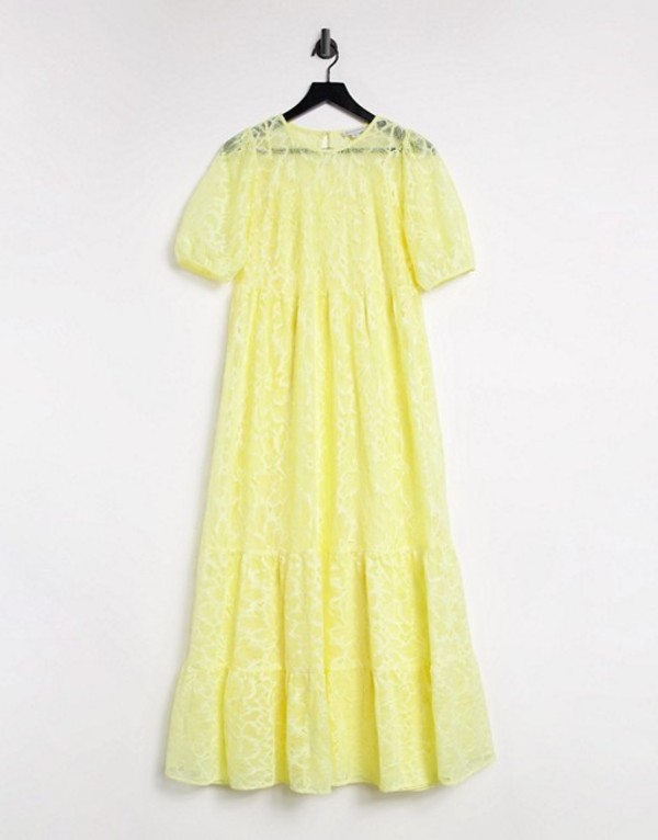 楽天ランキング1位 楽天市場 ウエアハウス レディース ワンピース トップス Warehouse Tiered Lace Puff Sleeve Dress In Yellow Yellow Revida 楽天市場店 格安人気 Advance Com Ec