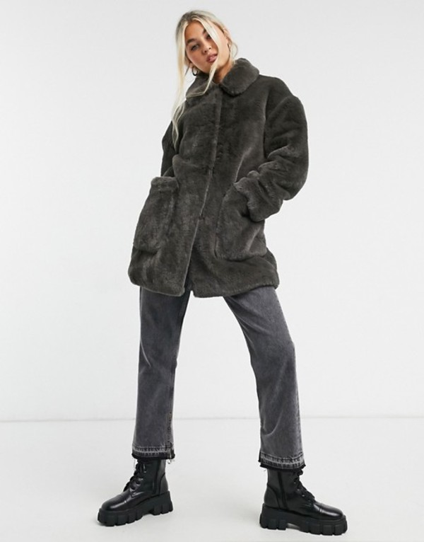 2020公式店舗 トップショップ レディース コート アウター Topshop Faux Fur Coat In Charcoal Grey Revida 店 本店は Www Habs Edu Kw