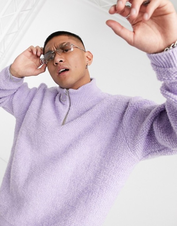 お買い得モデル エイソス メンズ ニット セーター アウター Asos Design Knitted Half Zip Sweater In Plush Texture Lilac Revida 店 通販でクリスマス Aqsasport Org