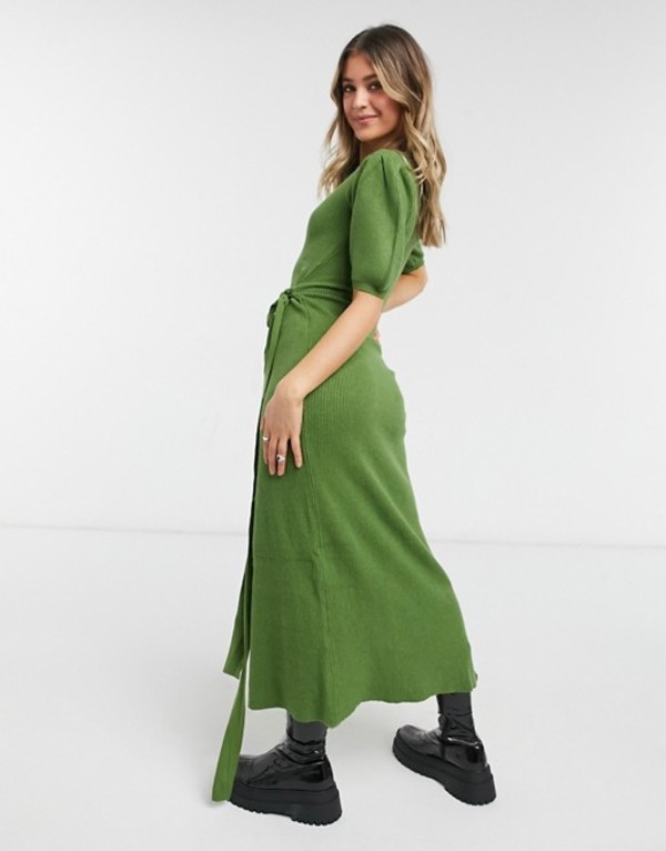 楽天市場 ネバーフリードレスド レディース ワンピース トップス Never Fully Dressed Tie Waist Asymmetric Wrap Midi Dress In Olive Green Olive Green Revida 楽天市場店