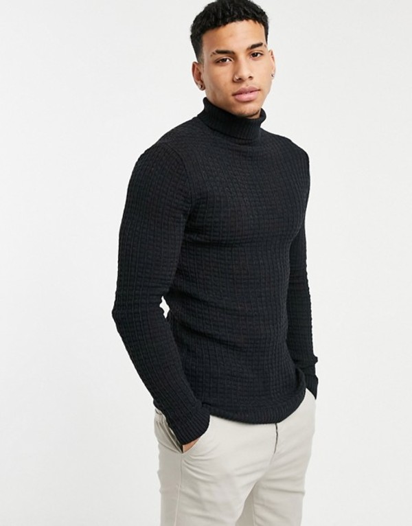 最旬ダウン エイソス メンズ ニット セーター アウター Asos Design Muscle Fit Waffle Knit Roll Neck Sweater In Charcoal Charcoal 種類豊富な品揃え Aqsasport Org