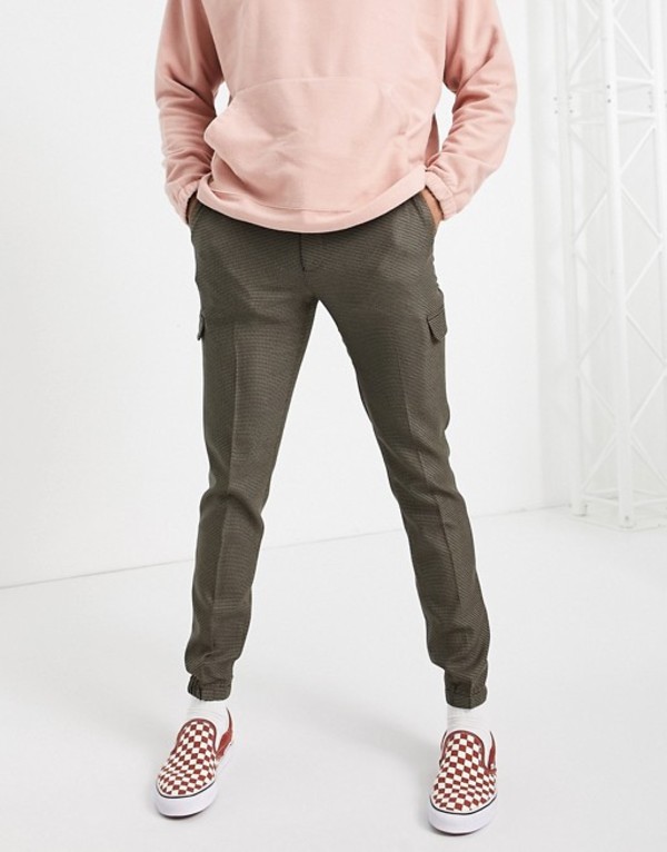 男性に人気 エイソス メンズ カジュアルパンツ ボトムス Asos Design Skinny Cargo Smart Sweatpants In Brown Micro Plaid Brown Revida 店 お気に入り Aqsasport Org