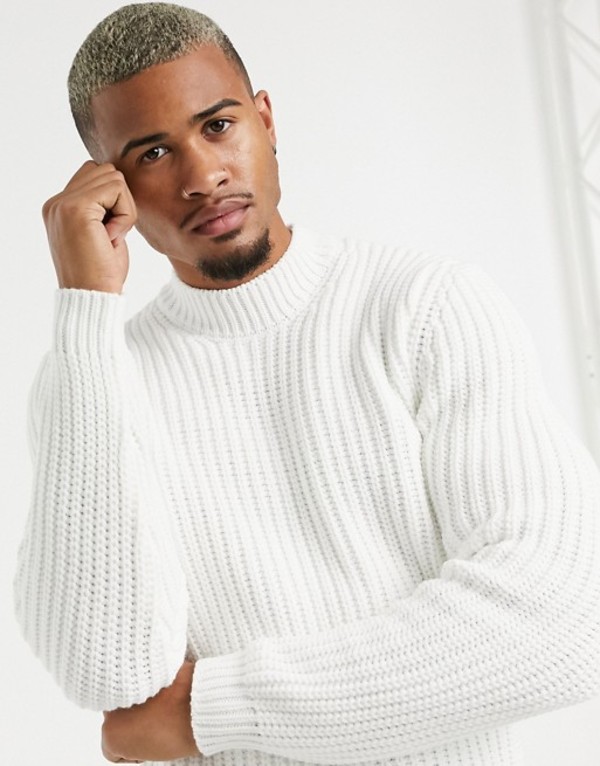 再再販 エイソス メンズ ニット セーター アウター Asos Design Heavyweight Fisherman Rib Turtleneck Sweater In White White 最新の激安 Tiebreak Fr