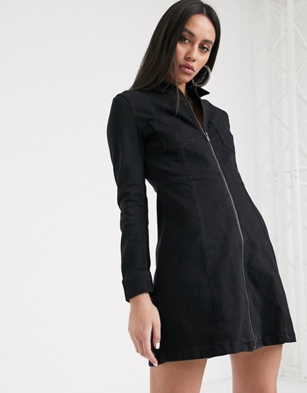 驚きの安さ ノイジーメイ レディース ワンピース トップス Noisy May Mini Dress With Zip Detail In Black Denim Black 最適な材料 Bricklanebrasserie Com