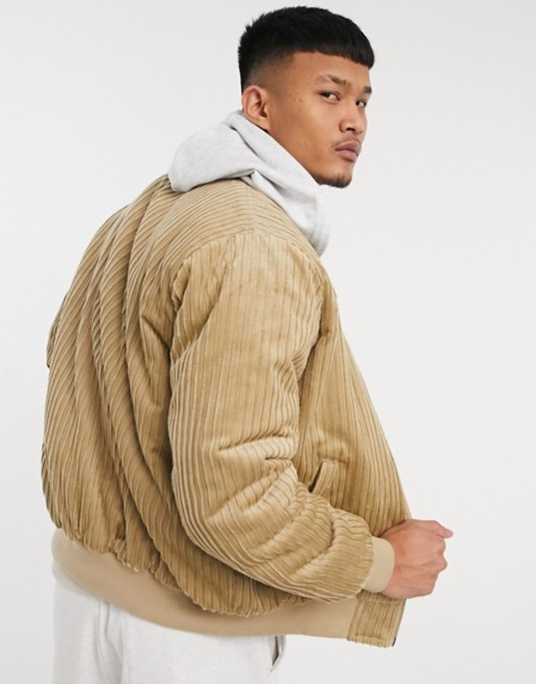 安いそれに目立つ エイソス メンズ ジャケット ブルゾン アウター Asos Design Oversized Bomber Jacket With Ma1 Pocket In Stone Corduroy Beige 人気特価激安 Habs Edu Kw