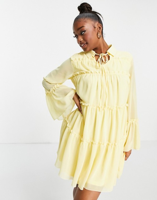 レディースファッション ワンピース 人気ブランドの新作 Smock Floaty Missguided トップス ワンピース レディース ミスガイデッド Dress Yellow Yellow In Detail Frill With Www Finansalymm Com