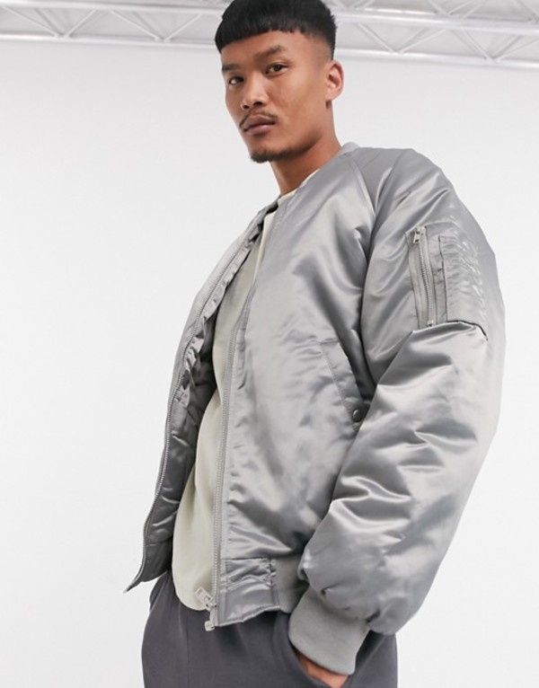 最新人気 楽天市場 エイソス メンズ ジャケット ブルゾン アウター Asos Design Oversized Bomber Jacket With Ma1 Pocket In Hi Shine Gray Grey Revida 楽天市場店 全国宅配無料 Radonnb Co Rs