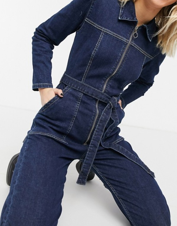 配送員設置送料無料 アーバンブリス レディース ワンピース トップス Urban Bliss Front Zip Tie Waist Jumpsuit In Mid Wash Dark Wash Revida 店 時間指定不可 Manchetkw Com