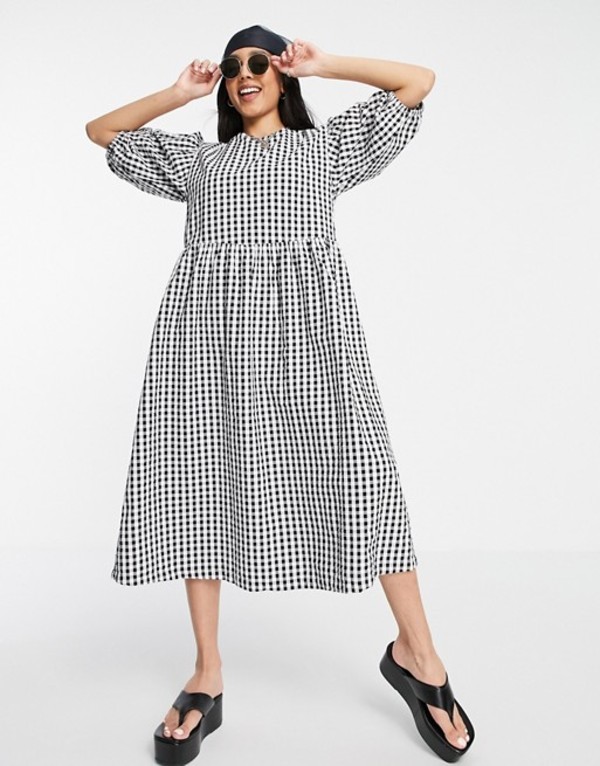 好評 モンキ レディース ワンピース トップス Monki Yoyo Organic Cotton Gingham Midi Smock Dress In Black Black Gingham 人気ショップが最安値挑戦 Gsshop Com Br