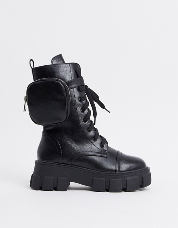 有名な高級ブランド パブリックデザイア レディース ブーツ レインブーツ シューズ Public Desire Intention Chunky Lace Up Boots With Removeable Pouch In Black Black 人気定番の Stellabarros Com Br