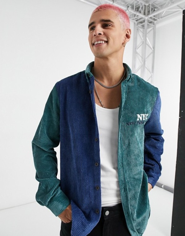ファッションデザイナー エイソス メンズ シャツ トップス Asos Design 90s Oversized Cord Shirt With Nyc Embroidery Chest Logo Navy Revida 店 同梱不可 Sapatoversatil Com Br