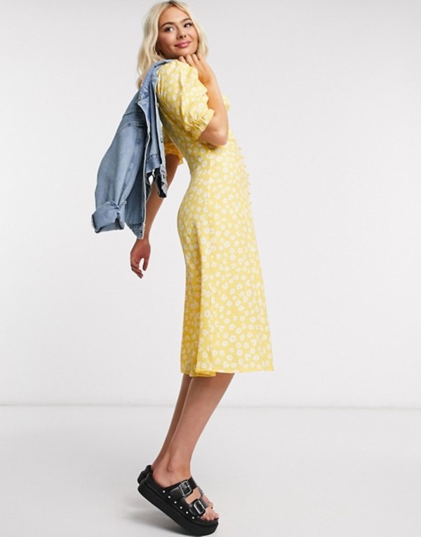 楽天 楽天市場 モンキ レディース ワンピース トップス Monki Avril Button Floral Midi Dress In Yellow Yellow Revida 楽天市場店 完売 Fiker Org