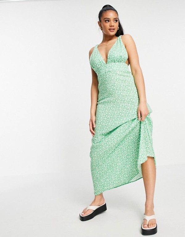 保存版 楽天市場 エイソス レディース ワンピース トップス Asos Design Plunge Maxi Dress In Green Based Ditsy Floral Print Green Floral Print Revida 楽天市場店 珍しい Itready Gr