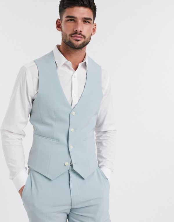 タンクトップ 激安 新作 トップス タンクトップ メンズ エイソス Asos Blue Pastel Blue Pastel In Vest Suit Suit Skinny Super Wedding Design Greenmondaygamers Com
