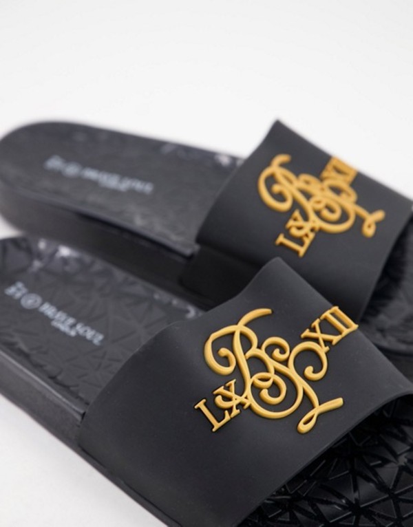 驚きの値段 ブレーブソウル メンズ サンダル シューズ Brave Soul Embossed Logo Sliders In Black Mono Black 高い素材 Funneltv Tech