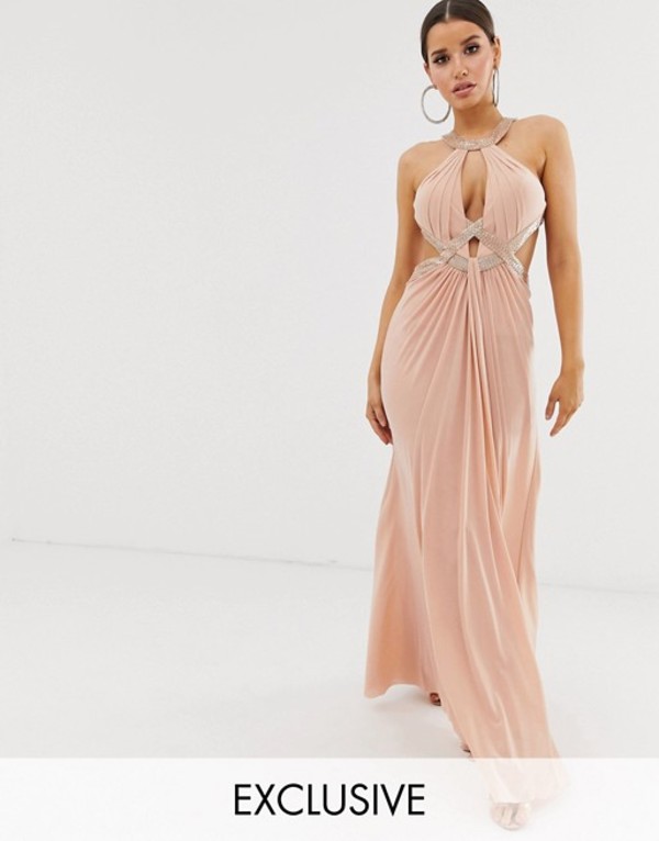 レディースファッション ワンピース ワンピース レディース フォーエバーユニーク トップス Blush Blush In Front Draped With Dress Maxi Embellished Exclusive Unique Forever 未使用品