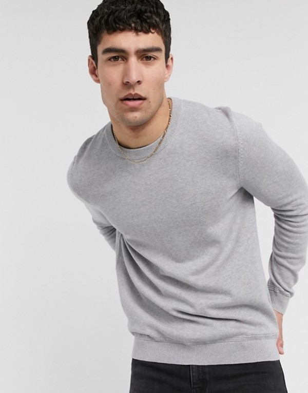 絶頂マン メンズ ニット ティーシャツ アウター Topman Organic Knitted Sweater In Gray Heather Grey 送料無料 号乗換える無料 トップマン メンズ アウター ニット セーター Grey Pasadenasportsnow Com