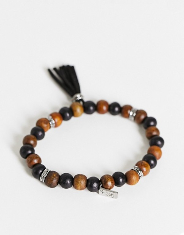 アイコン商標名 メンズ ブレスレット バングル アンクレット アクセサリ Icon Brand Wooden Beaded Bracelet With Tassel In Brown Brown 貨物輸送無料 大いさ切りかえる無料 アイコンブランド メンズ アクセサリー ブレスレット バングル アンクレット Brown