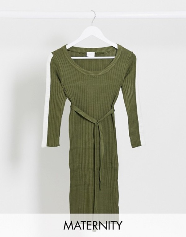 最新コレックション ママライシアス レディース ワンピース トップス Mamalicious Stripe Sleeve Sweater Dress In Khaki Khaki 最も優遇 Instanthealthcareuk Com