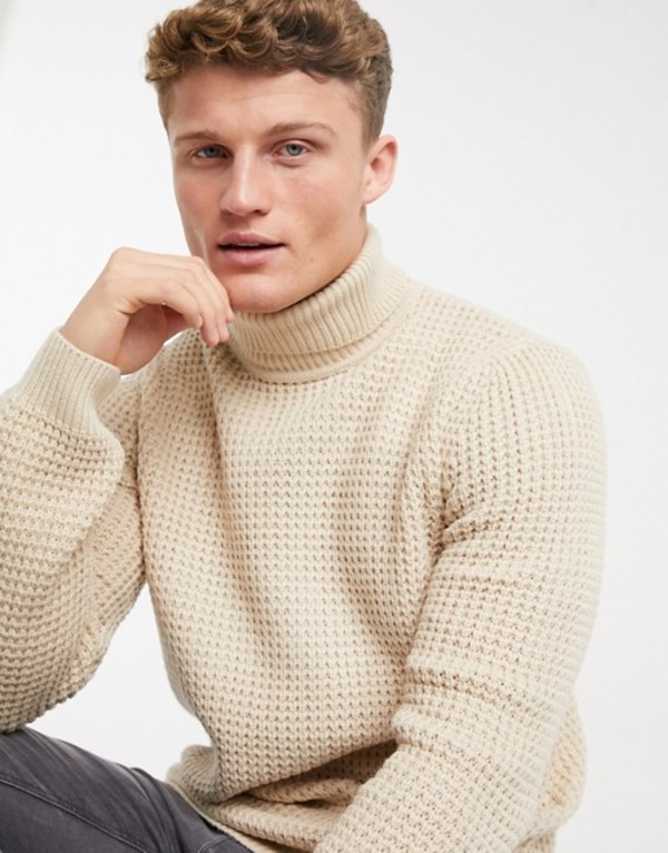 番マン メンズ ニット セータ アウター Topman Roll Neck Sweater In Waffle Stone 貨物輸送無料 号数すり替える無料 トップマン メンズ アウター ニット セーター Stone Pasadenasportsnow Com