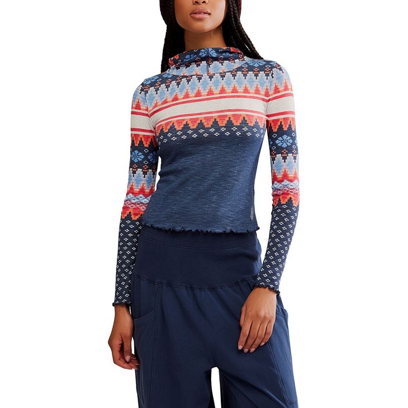 フリーピープル レディース トップス Tシャツ プリント FP Movement Printed Breathe Easy Long Top - Women's Plaid Fairisle Navy ネイビー 10,625円