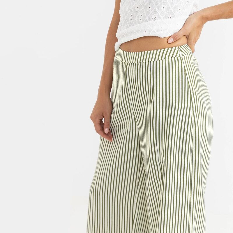 リズム レディース ボトムス カジュアルパンツ ワイドレッグ Rhythm Cove Stripe Wide Leg Pant - Women's Aloe ストライプ｜ReVida 店