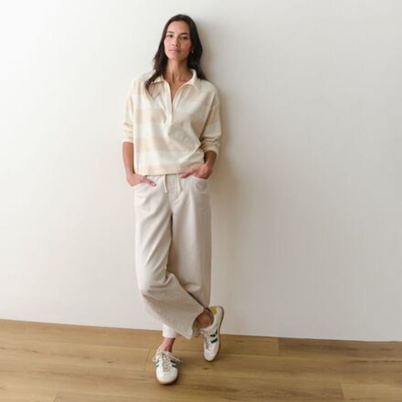 マリーン レイヤー レディース トップス Tシャツ ポロシャツ ジャージー 長袖 Marine Layer Cloud 9 Jersey Long-Sleeve Polo - Women's Tonal White Stripe ホワイト｜ReVida 店