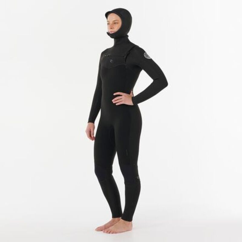 下唇長い巻き毛 レディース 海水着 上下書き割り Rip Curl Dawn Patrol 5/4 Chest-Zip Hooded Wetsuit - Women\u0027s Black 黒いこと