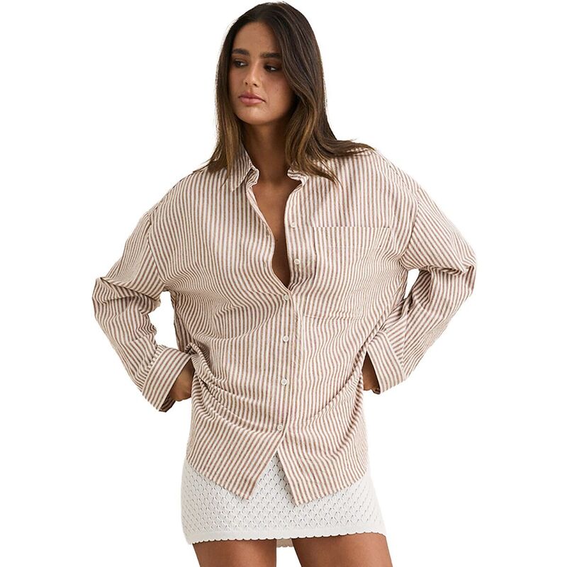 音楽的リズム レディース トップス 衣装 プルオーバー Rhythm Valley Stripe Oversized Shirt - Women\u0027s Tan タン