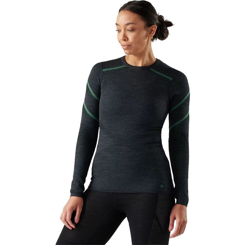 かっこ良い羊毛 レディース トップス プルオーバー 編み物 Smartwool Intraknithermal Merino Crew Baselayer - Women\u0027s Charcoal/Zen Green 濃灰色