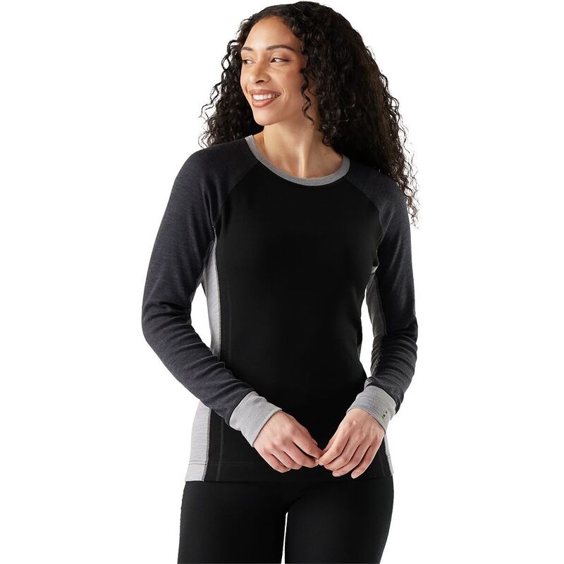 かっこ良い羊毛 レディース トップス プルオーバー 色つや立ちはだかる Smartwool Classic Thermal Merino Colorblock Baselayer Crew - Women\u0027s Black 黒いこと