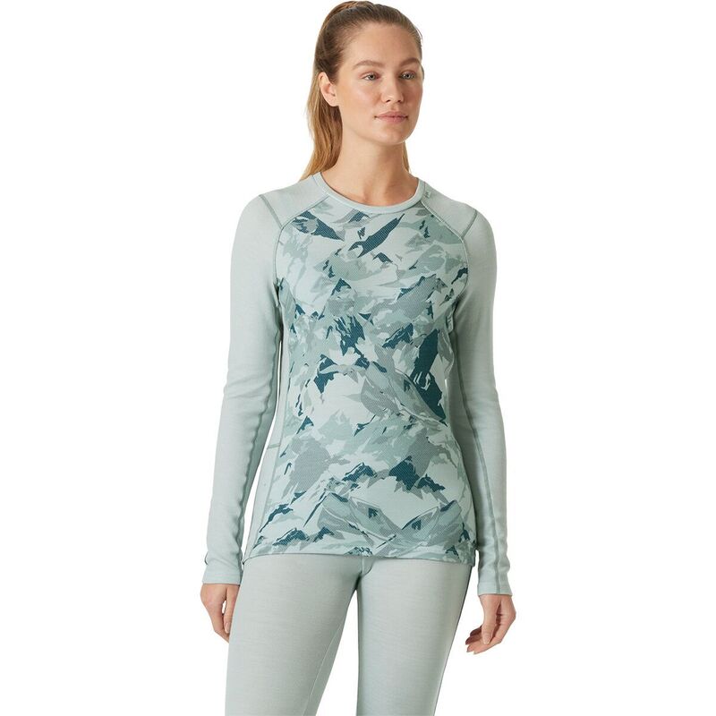 ヘリーハンセン レディース トップス プルオーバー グラフィック Helly Hansen Lifa Merino Midweight Graphic Top - Women\u0027s Green Mist Mountain Camo A 緑であること