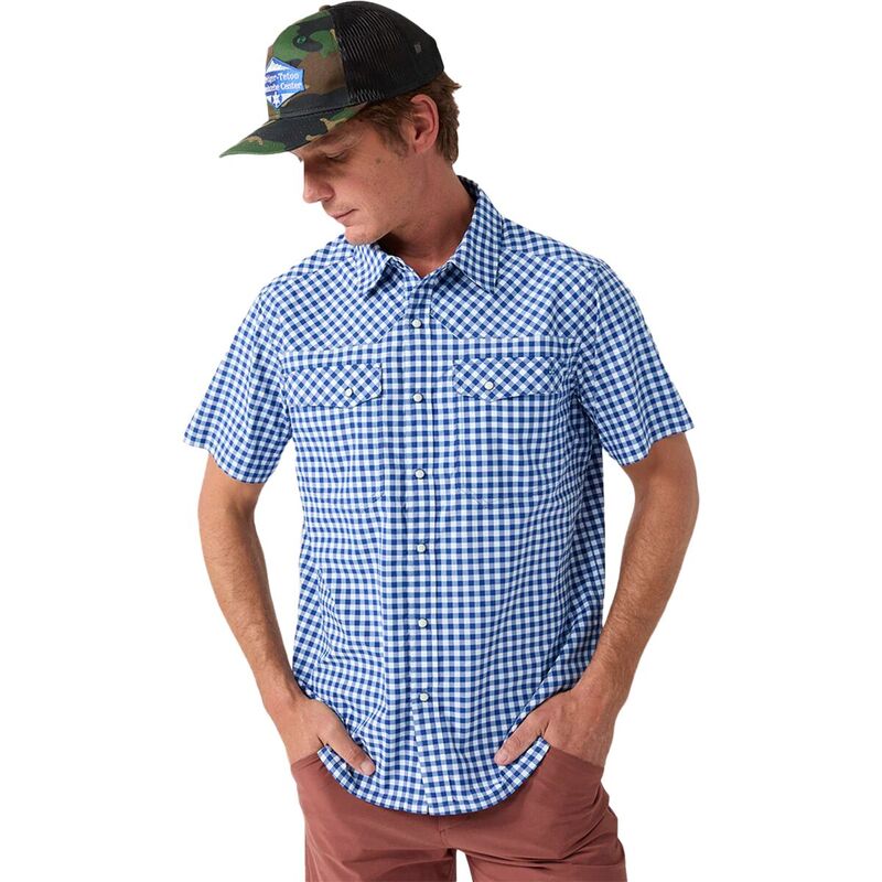 スティオ メンズ トップス プルオーバー 半袖 STIO Eddy Short-Sleeve Shirt - Men\u0027s Cobalt Night Gingham 青緑色