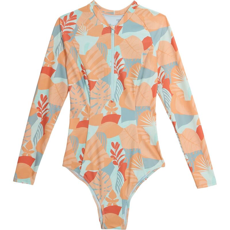 無償性 飛球 レディース 水泳着 上下仕掛ける 長袖 Free Fly Wavebound Long-Sleeve One-Piece Swimsuit - Women\u0027s Calypso Print Light Coral コーラル
