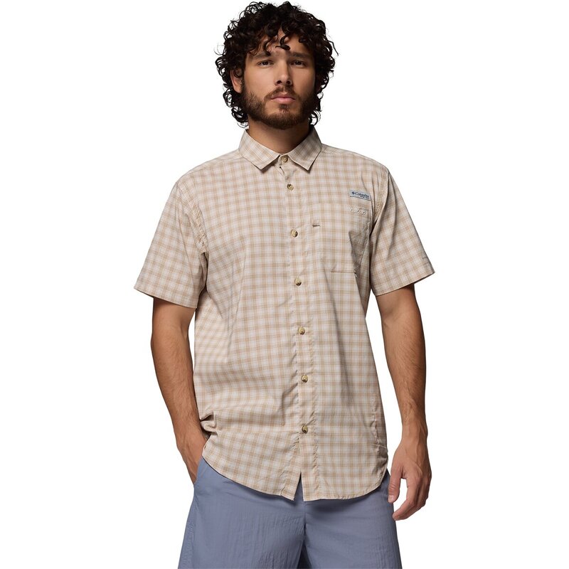 コロンビア メンズ トップス シャツ 半袖 Columbia Harbor Peak Short-Sleeve Shirt - Men's Dark Stone Driftnet Plaid ストーン｜ReVida 店