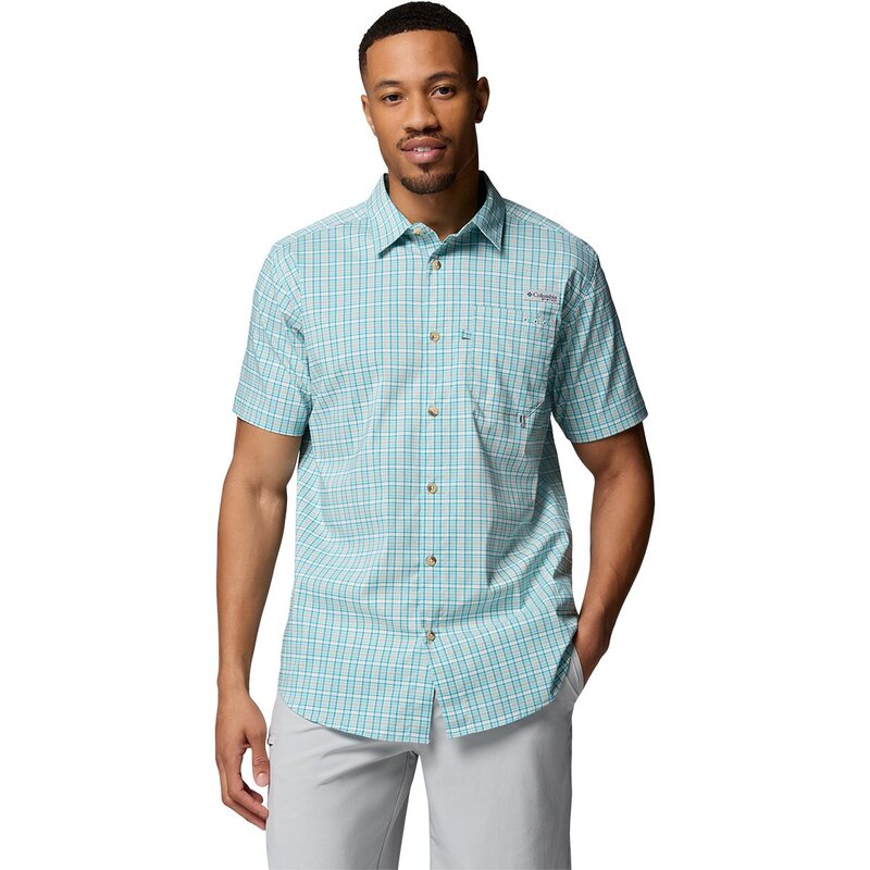 コロンビア メンズ トップス シャツ 半袖 Columbia Harbor Peak Short-Sleeve Shirt - Men's Marine Light Offshore Tartan|ReVida 店