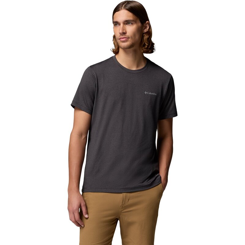 コロンビア メンズ トップス Tシャツ グラフィック Columbia Parsons Point Back Graphic T-Shirt - Men's Black Heather/Splatter Gem ブラック|ReVida 店