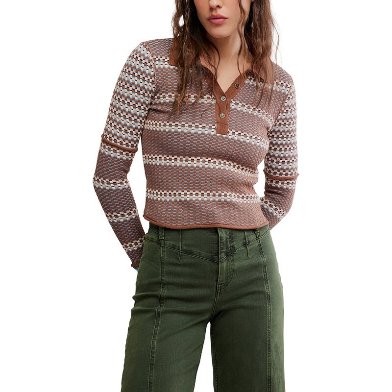 フリーピープル レディース トップス Tシャツ 長袖 Free Peoplevel Up Long-Sleeve Top - Women's Brown Combo ブラウン|ReVida 店