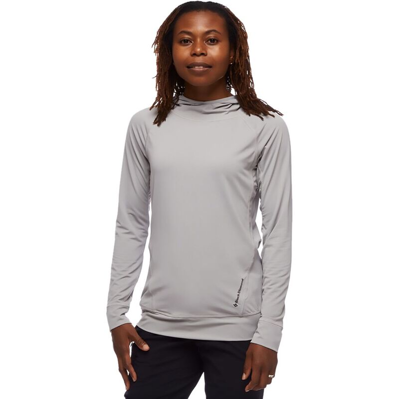 ブラックダイヤモンド レディース トップス Tシャツ 長袖 Black Diamond Alpenglow Hooded Long-Sleeve Shirt - Women's Pewter ピューター｜ReVida 店
