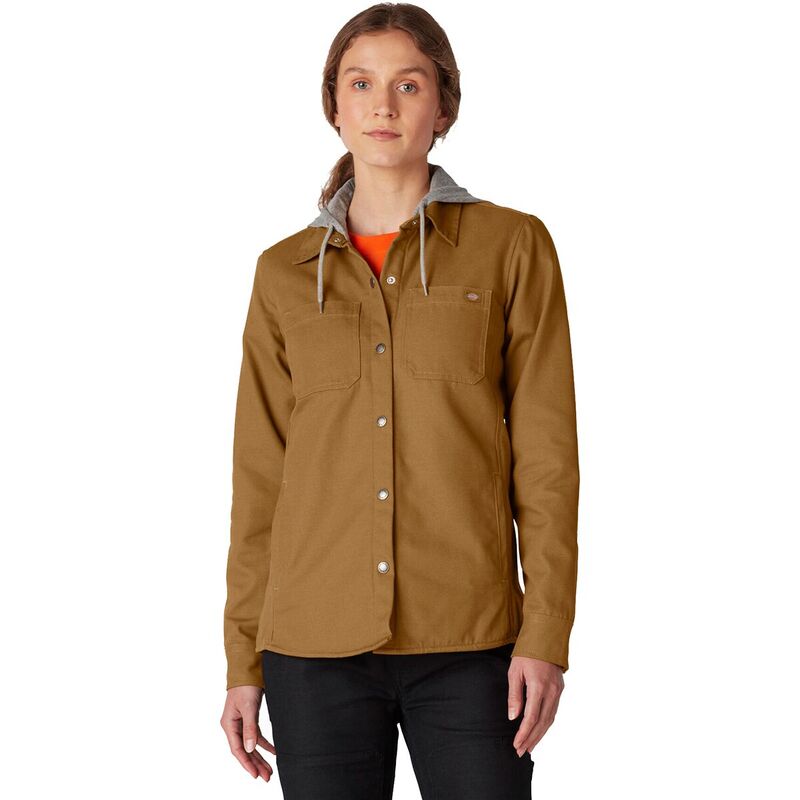 ディッキーズ レディース アウター ジャケット・ブルゾン シャツ ジャケット Dickies Hooded Duck Shirt Jacket - Women's Brown Duck ブラウン|ReVida 店