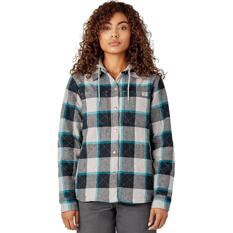 ディッキーズ レディース アウター 上衣・上衣 プルオーバー 上衣 Dickies Hooded Flannel Shirt Jacket - Women\u0027s Alloy Campside Plaid 照合のしるし レディースファッション-コート・ジャケット