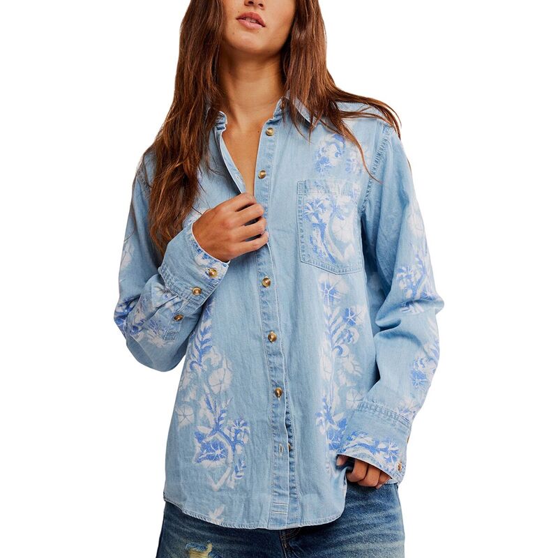 フリーピープル レディース トップス Tシャツ デニム Free People Airbrushed Blossom Denim Top - Women's Sky Blue Med Indigo インディゴ
