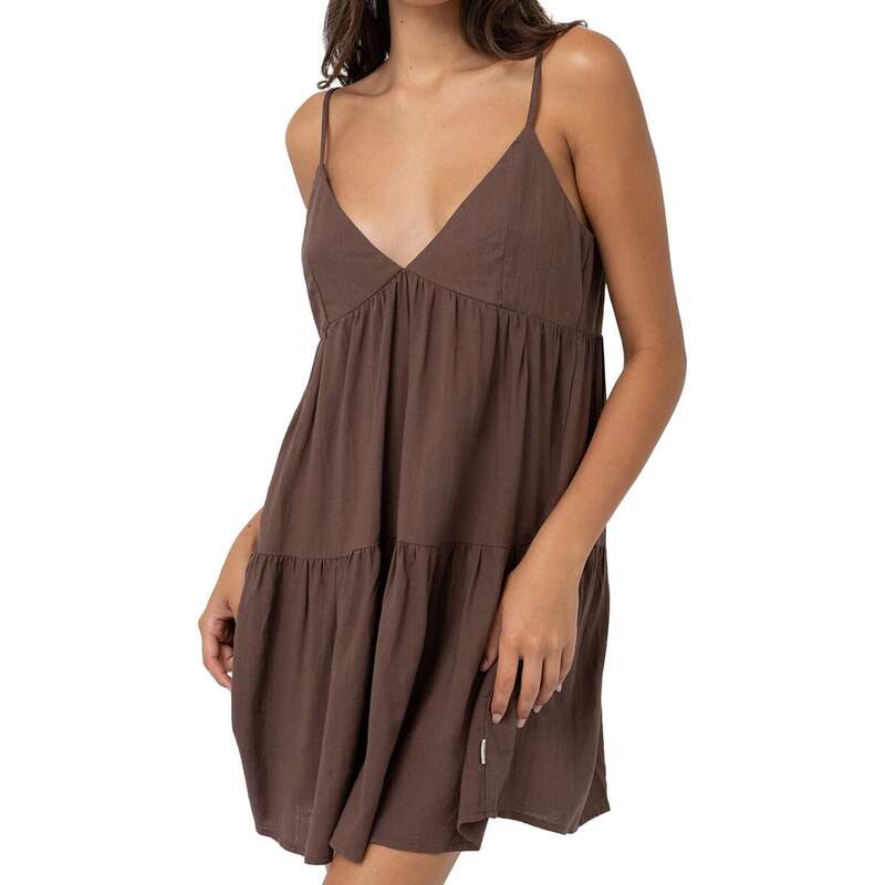 リズム レディース トップス ワンピース ティアード ミニワンピース ミニ Rhythm Classic Tiered Mini Dress - Women's Chocolate チョコレート｜ReVida 店