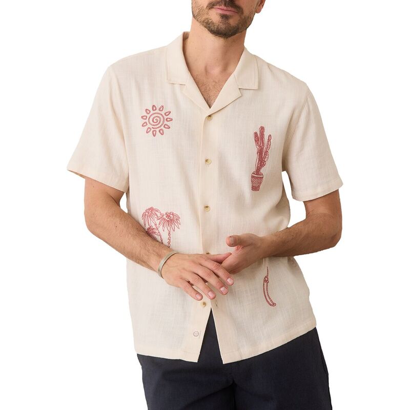 マリーン レイヤー メンズ トップス シャツ 刺繍 Marine Layer Embroidered Resort Shirt - Men's Natural