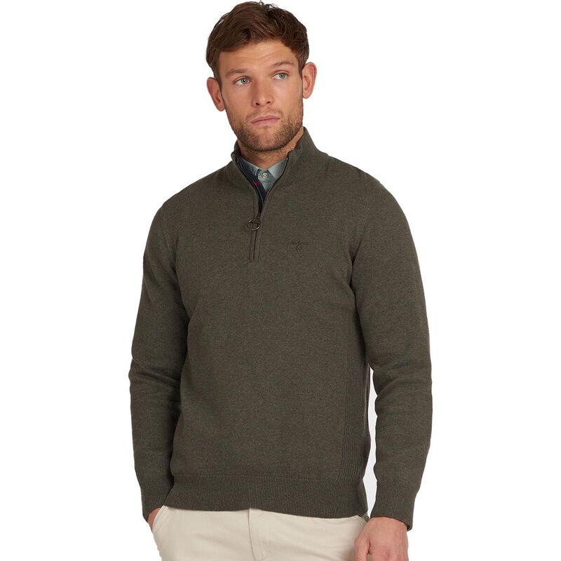 バブアー メンズ アウター ニット・セーター セーター コットン Barbour Cotton 1/2-Zip Sweater - Men Olive Marl マール