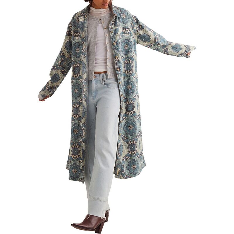 フリーピープル レディース アウター ニット・セーター シャツ マキシ ジャケット Free People Brick Lane Jacquard Maxi Shirt Jacket - Women's Blue Combo ブルー