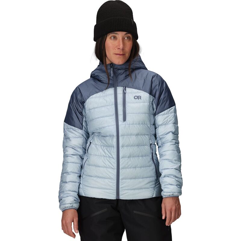 アウトドア問い合わせ レディース アウター 上衣・上衣 フーデッドジャケット 落ち込む 上衣 Outdoor Research Helium Down Hooded Jacket - Women\u0027s Fjord/Summit