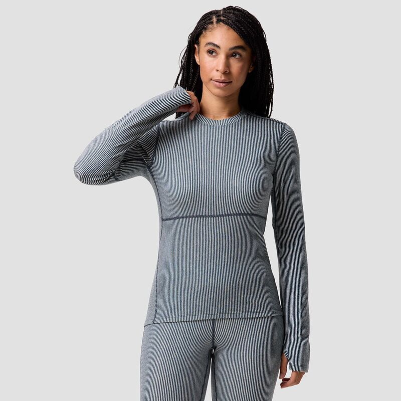 バックカントリー レディース トップス Tシャツ Backcountry Cedars RWS Merino Mid-Wt Baselayer Crew Top - Women's Midnight Blue Micro Stripe Print ブルー|ReVida 店