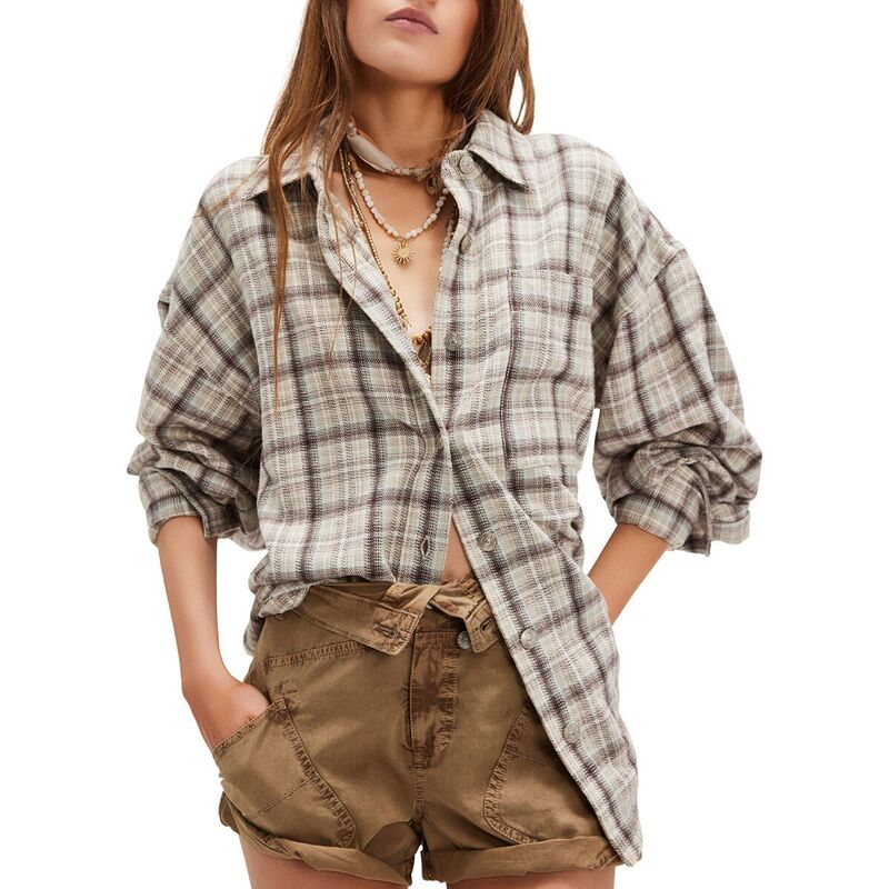フリーピープル レディース トップス Tシャツ 長袖 Free People Ashley Plaid Long-Sleeve Shirt - Women's Ivory Combo - Krista アイボリー